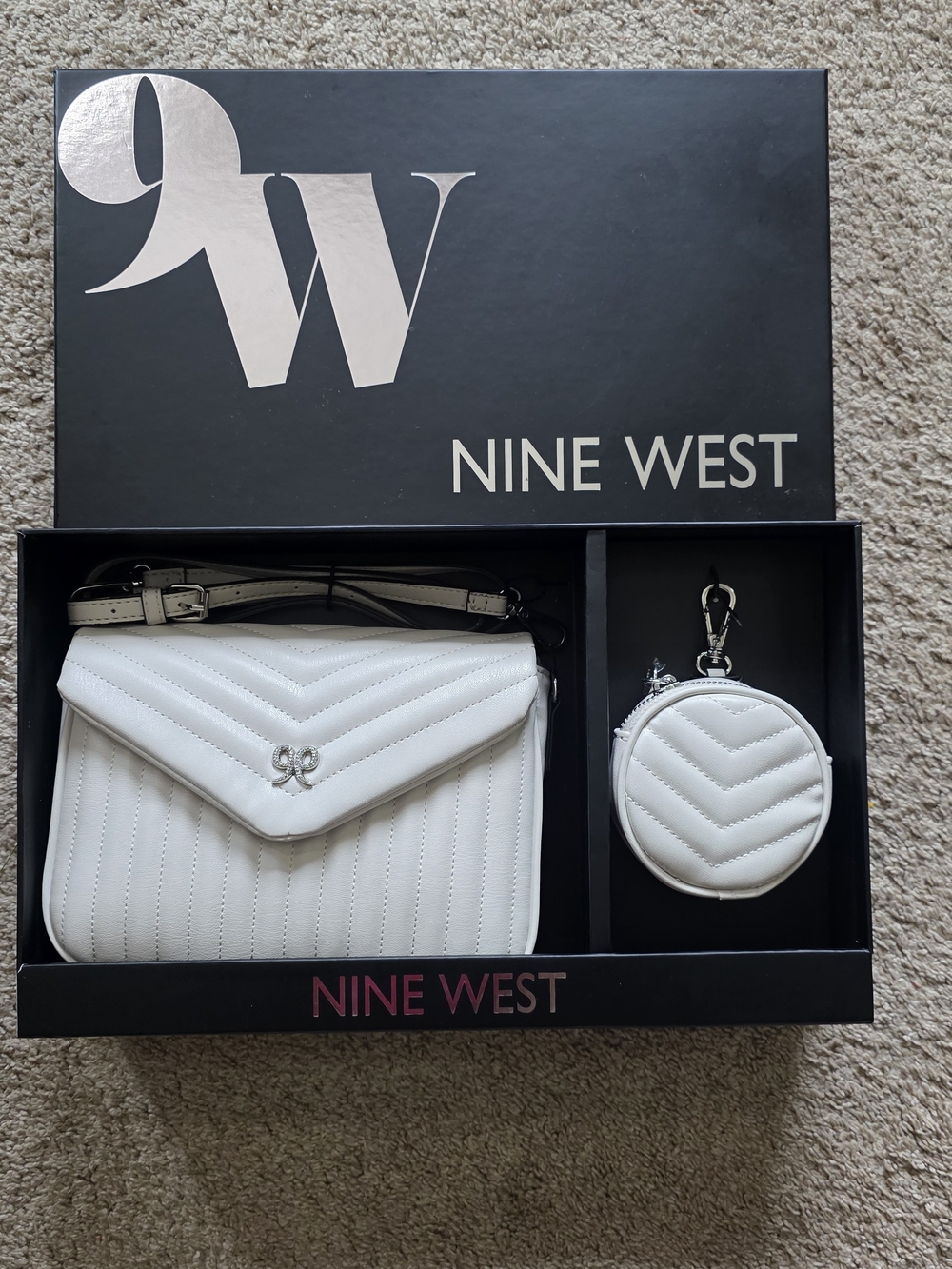 Nine West White Quilted Crossbody with Round Coin Pouch